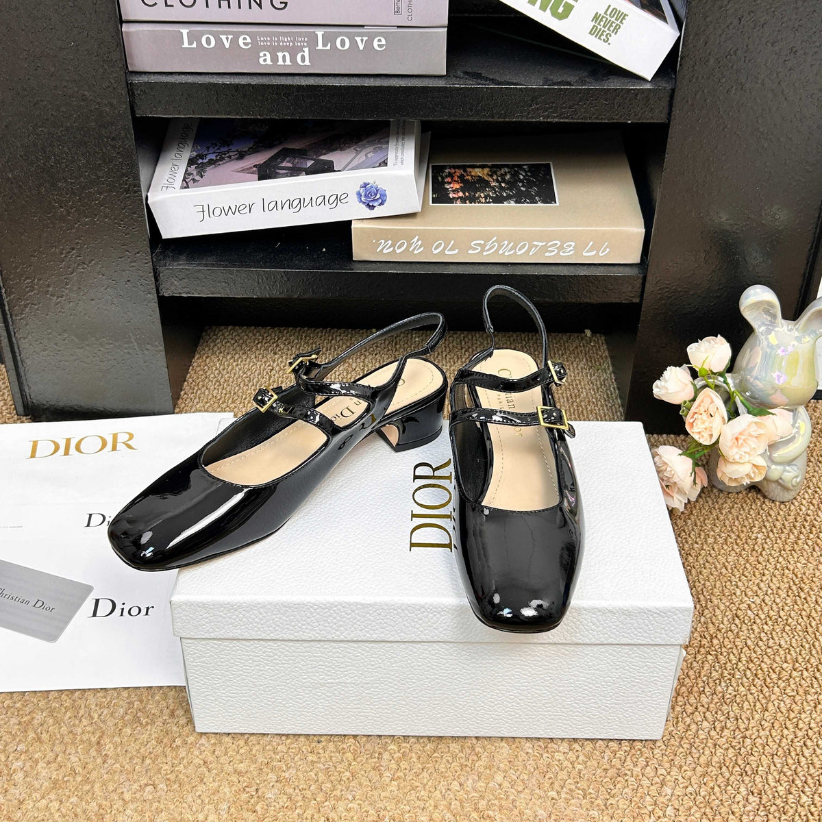 CD 26s Mary Jane Slingback Flats Black Patent Calfskin 157542