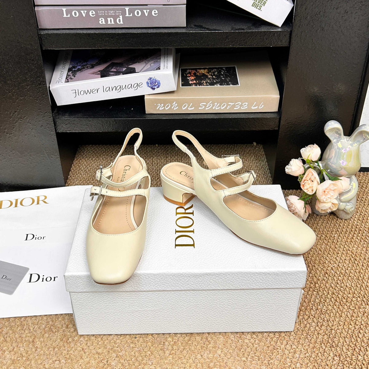 CD 26s Mary Jane Slingback Flats Cream Patent Calfskin 157543