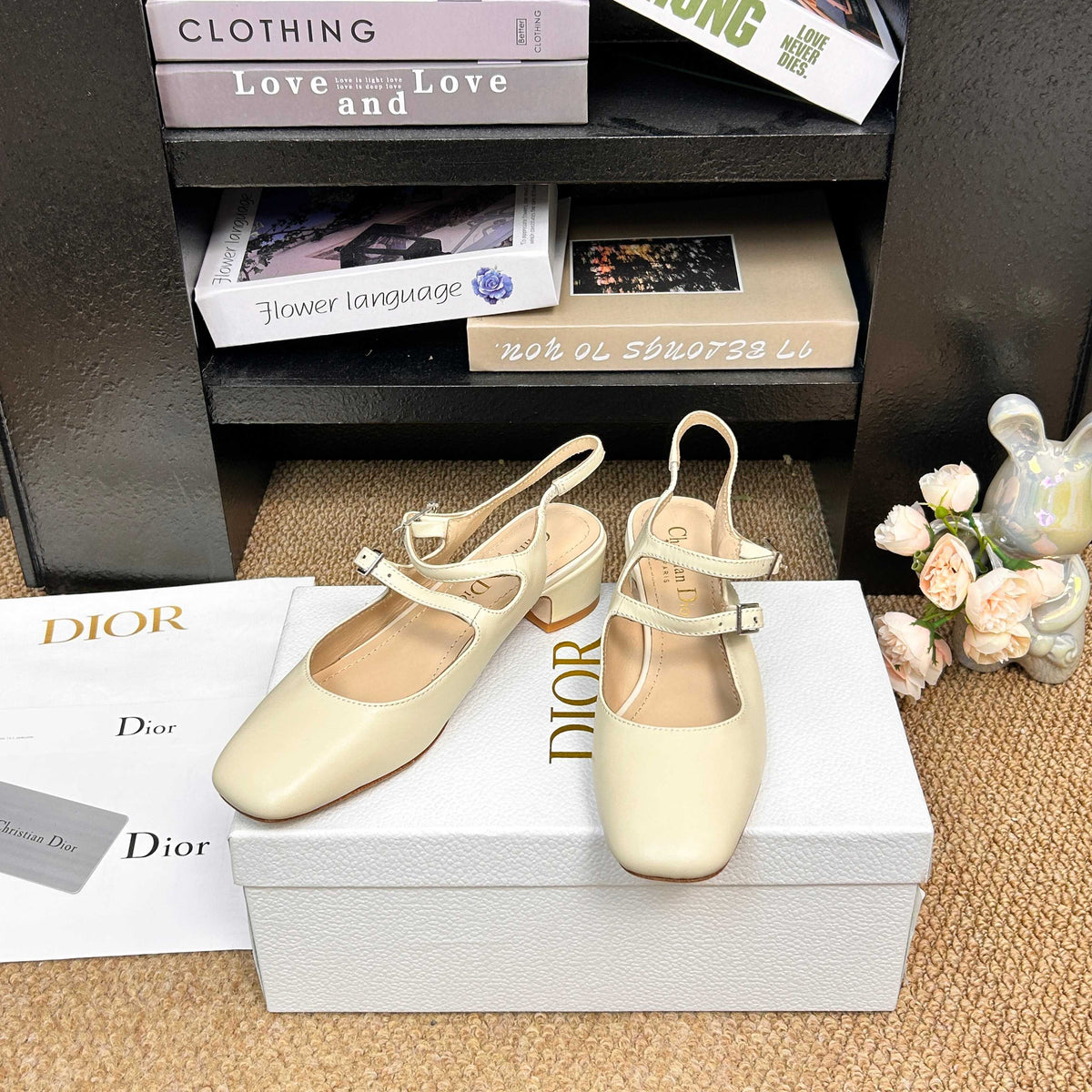 CD 26s Mary Jane Slingback Flats Cream Patent Calfskin 157543