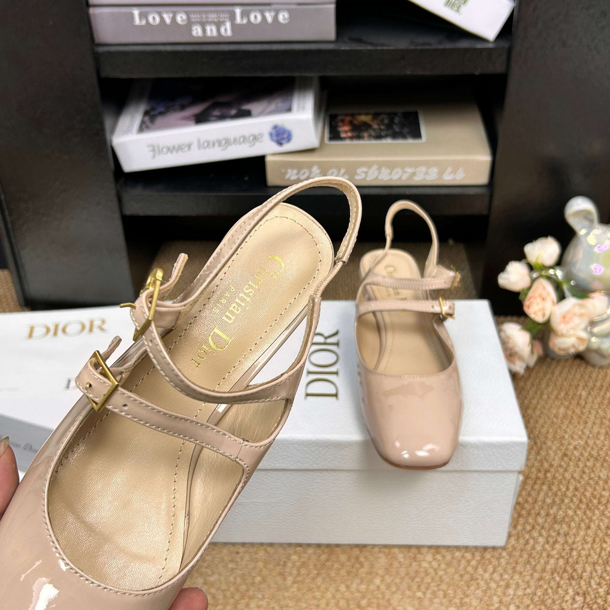 CD 26s Mary Jane Slingback Flats Beige Patent Calfskin 157544