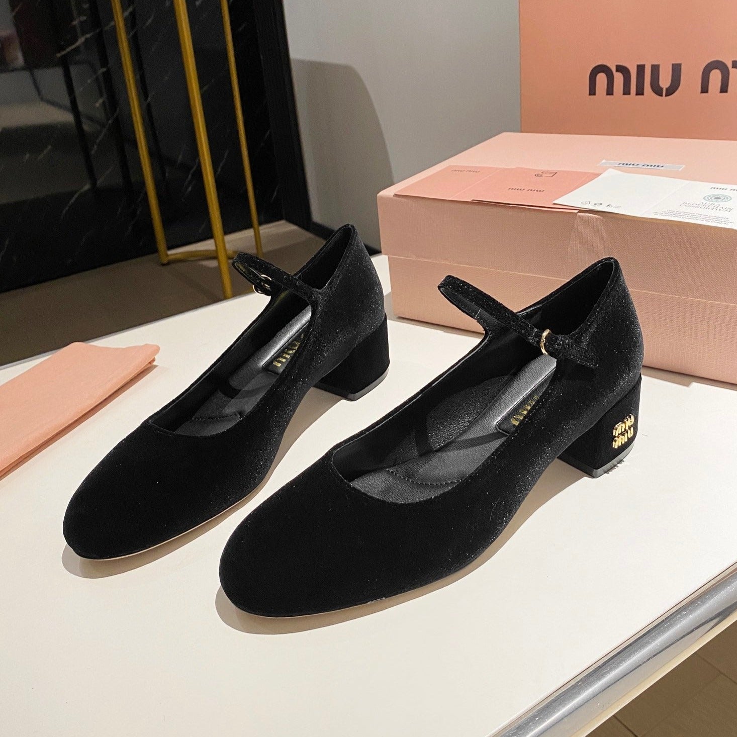 Miu Mary Jane Shoes Classic Black Suede