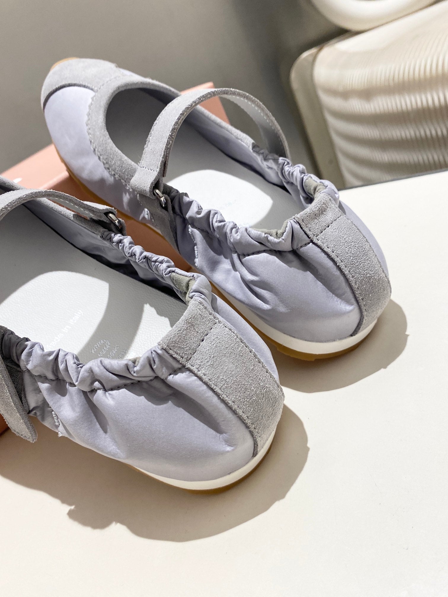 Miu 26s Ballerinas In Lilac Grey Fabric And Suede