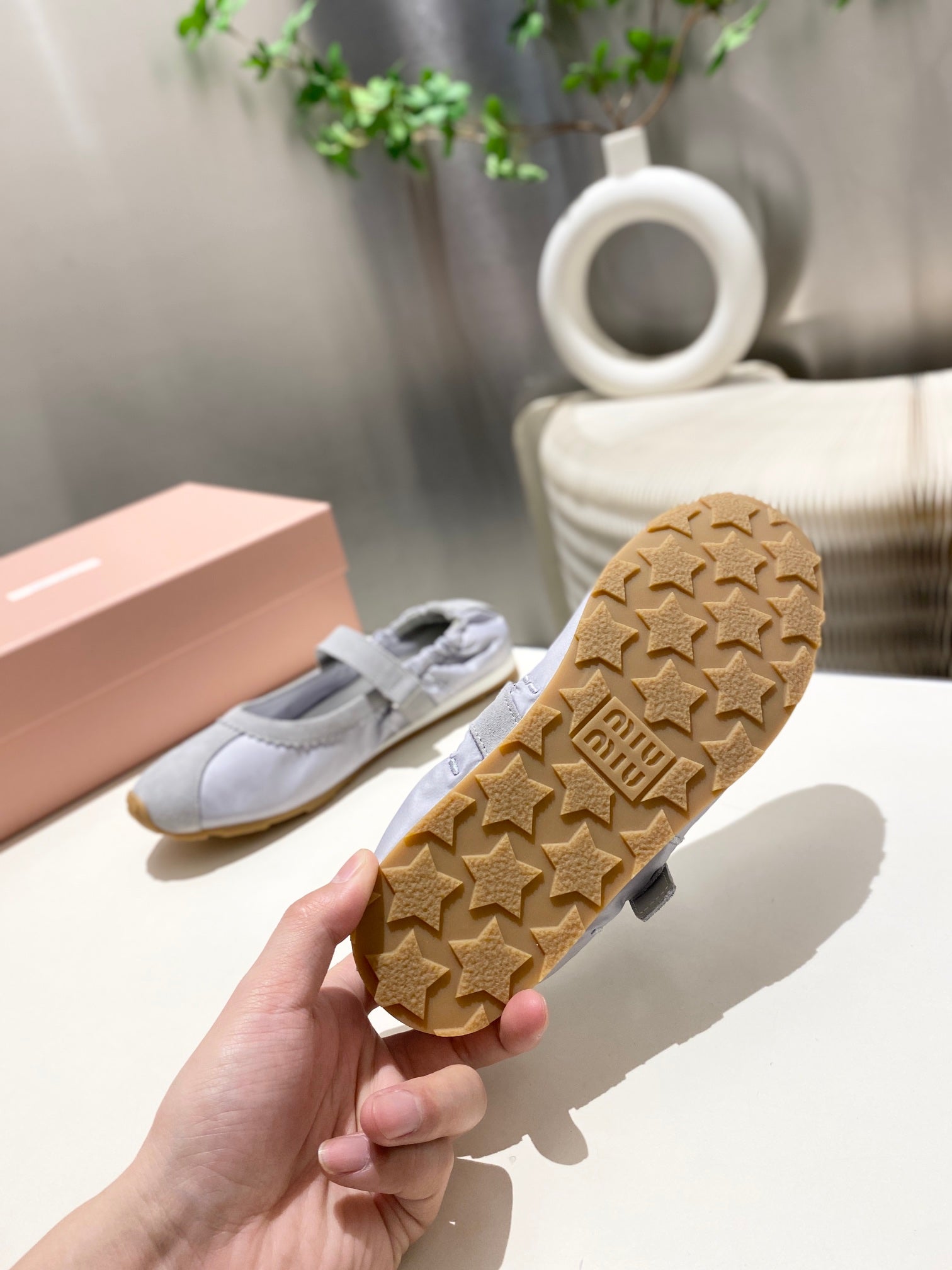 Miu 26s Ballerinas In Lilac Grey Fabric And Suede