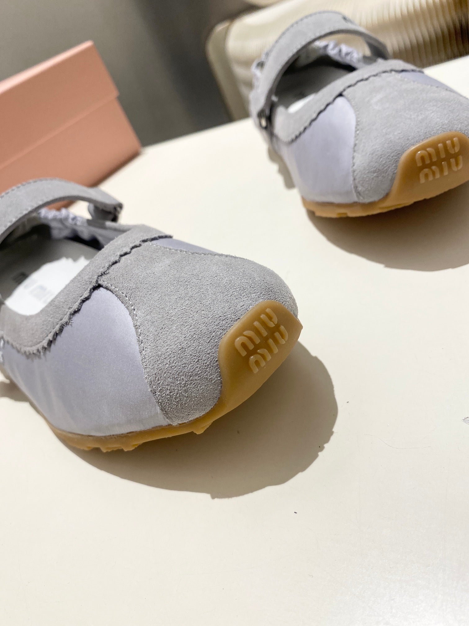 Miu 26s Ballerinas In Lilac Grey Fabric And Suede