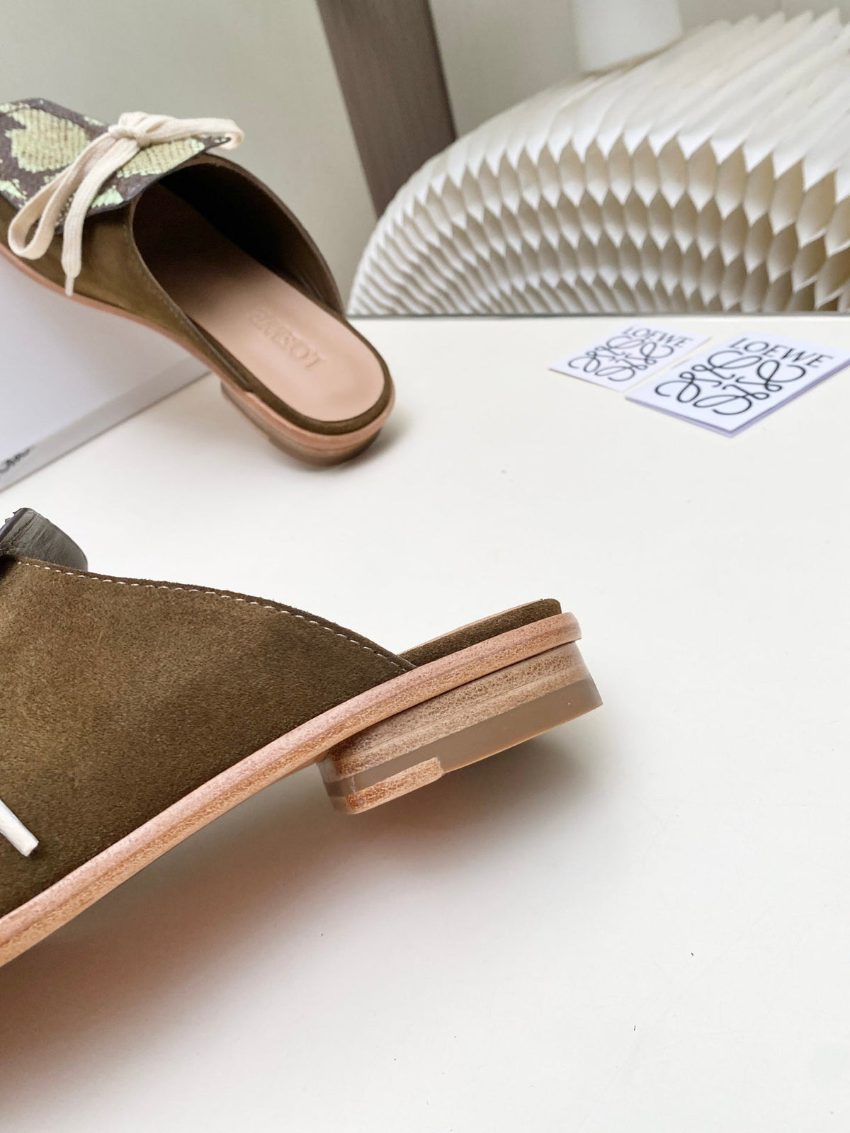 Loewe 26s Flat Mules In Snakeskin-Embossed Calfskin And Brown Suede