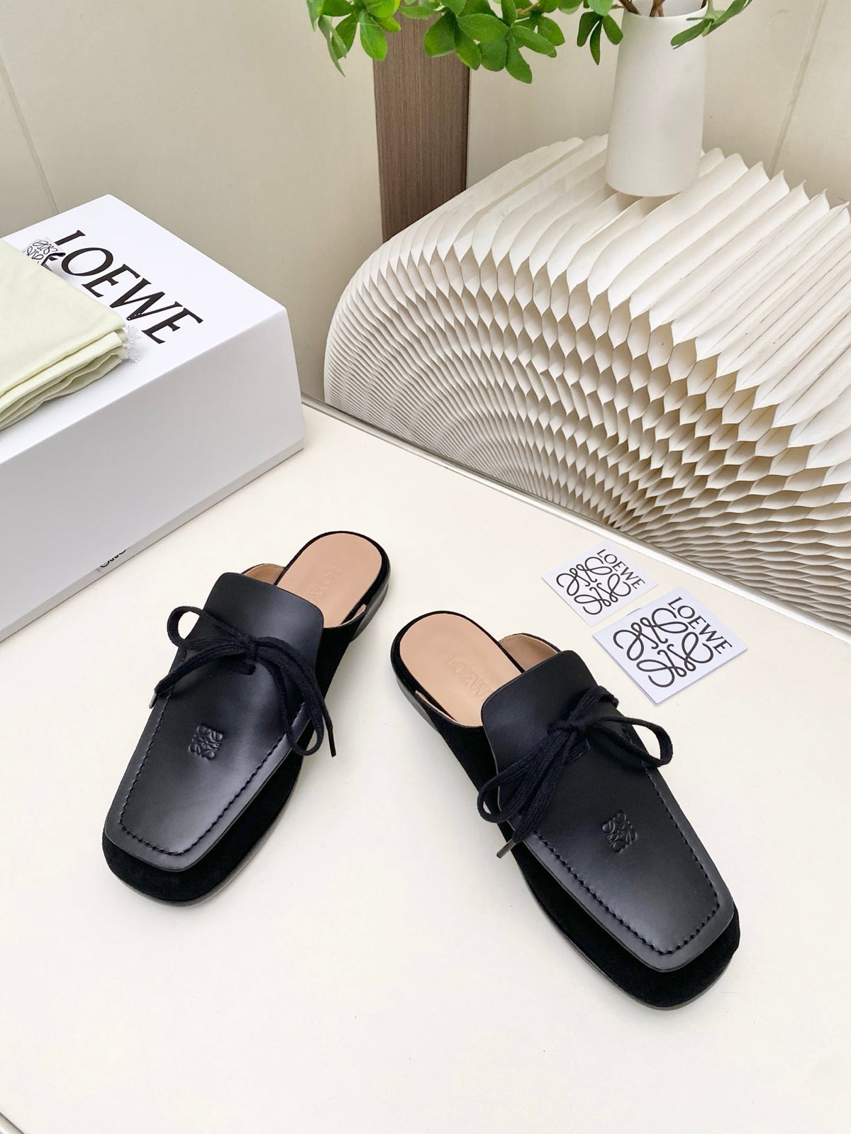 Loewe 26s Flat Mules In Brown Calfskin And Suede