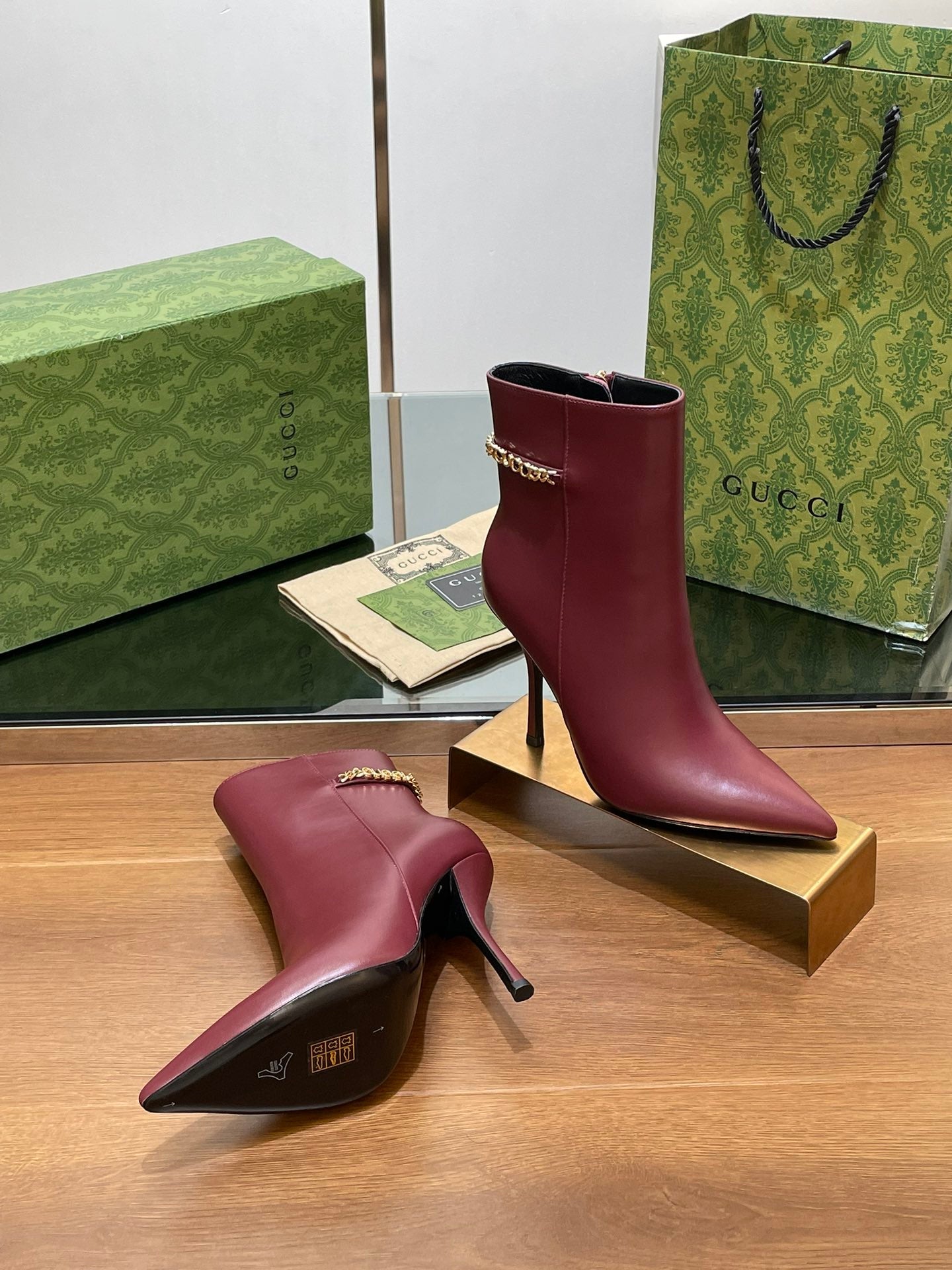GG 26s Signoria Ankle Boot 10.5cm Burgundy Cowhide 997221