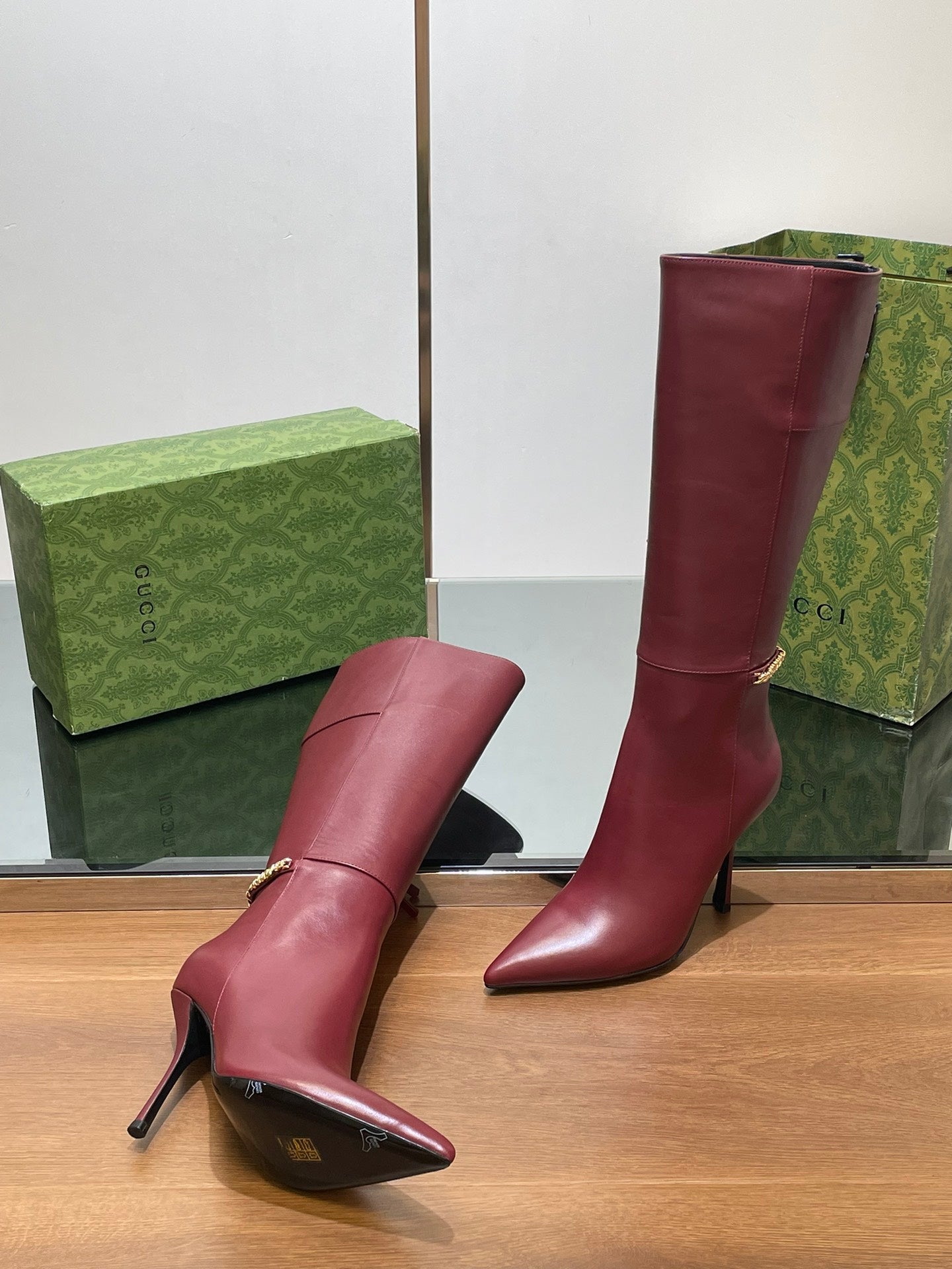 GG 26s Signoria Long Boot 10.5cm Burgundy Cowhide 997212