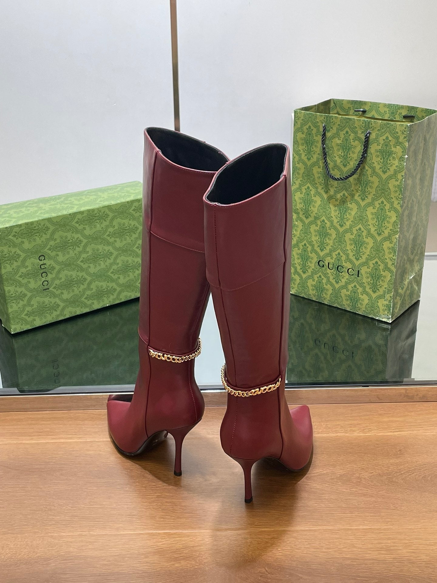 GG 26s Signoria Long Boot 10.5cm Burgundy Cowhide 997212