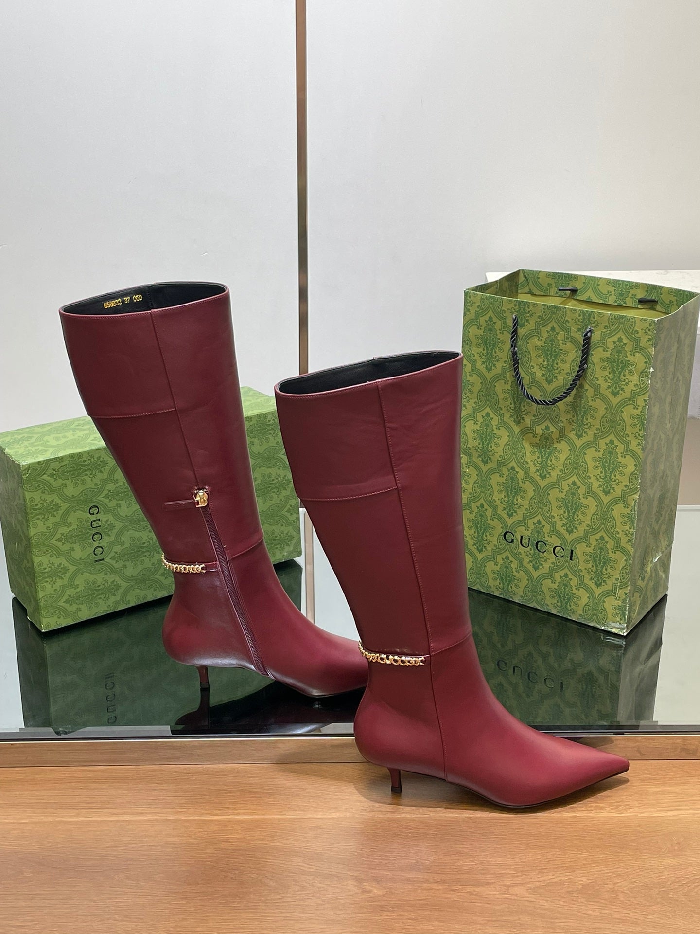 GG 26s Signoria Long Boot 4.5cm Burgundy Cowhide 997213