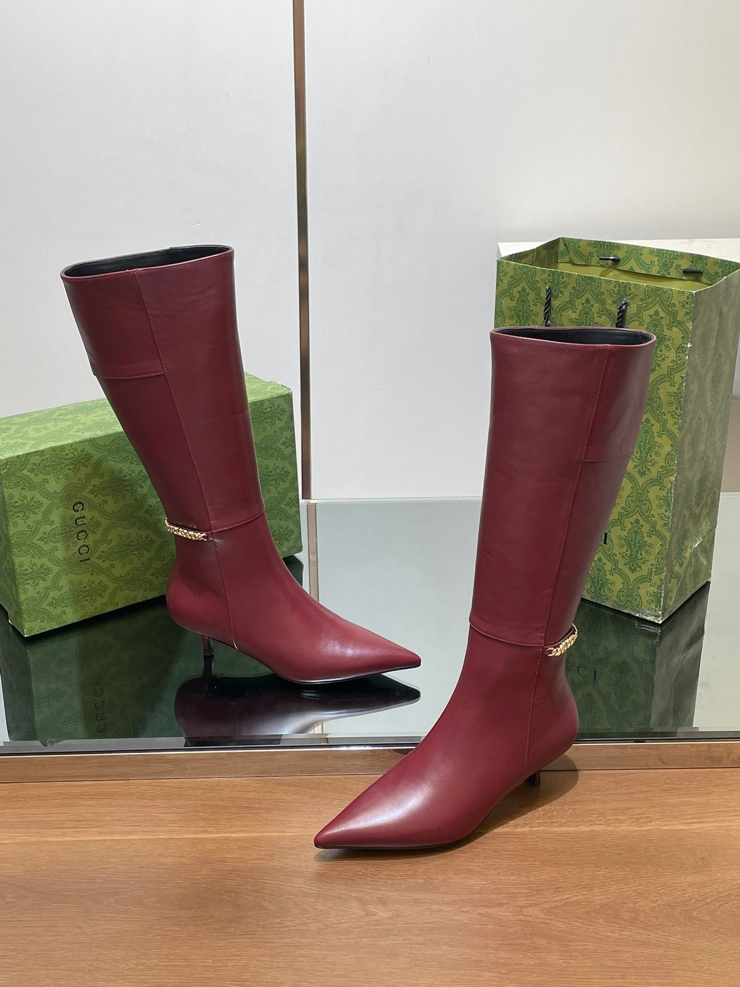 GG 26s Signoria Long Boot 4.5cm Burgundy Cowhide 997213