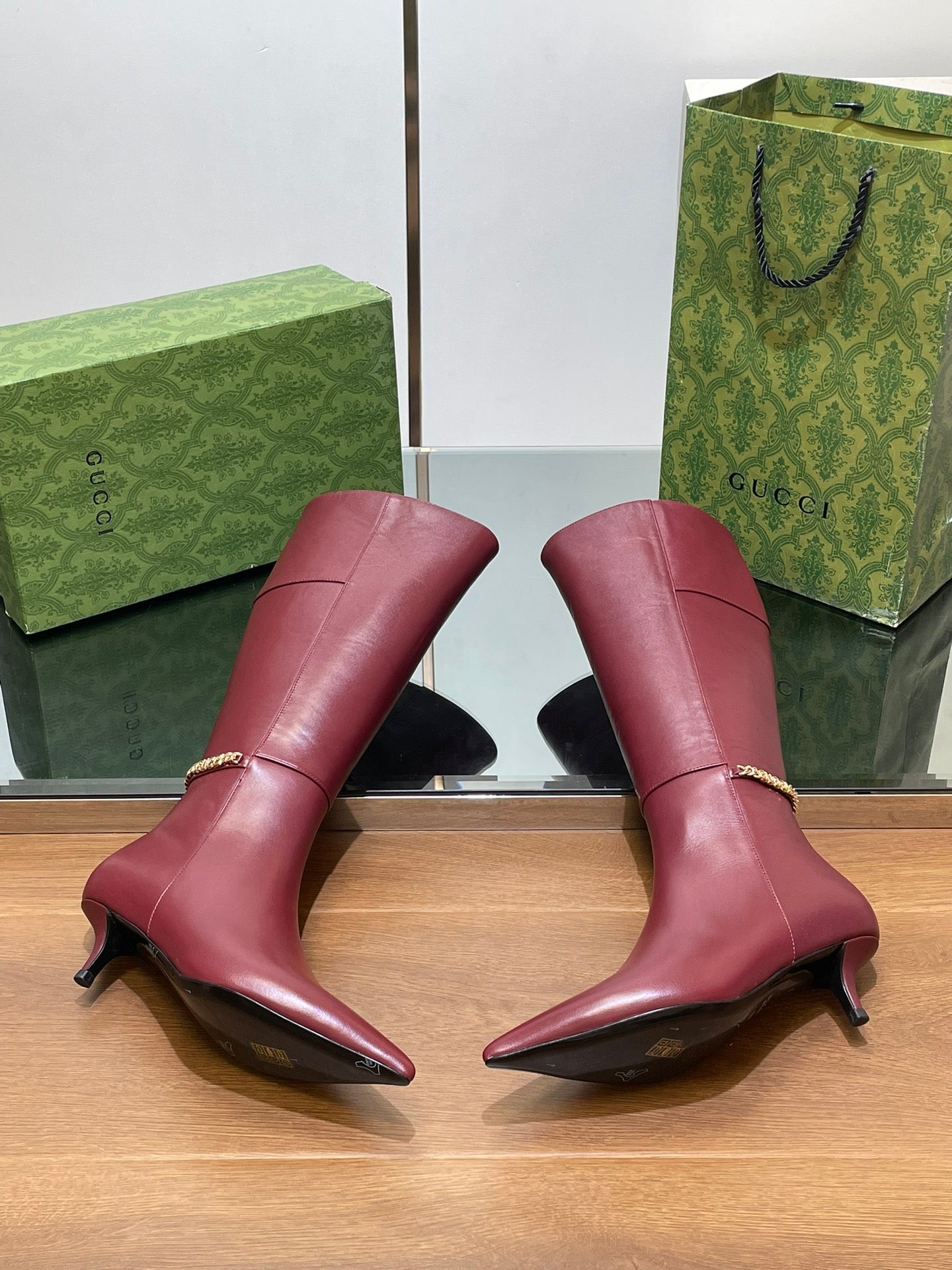 GG 26s Signoria Long Boot 4.5cm Burgundy Cowhide 997213
