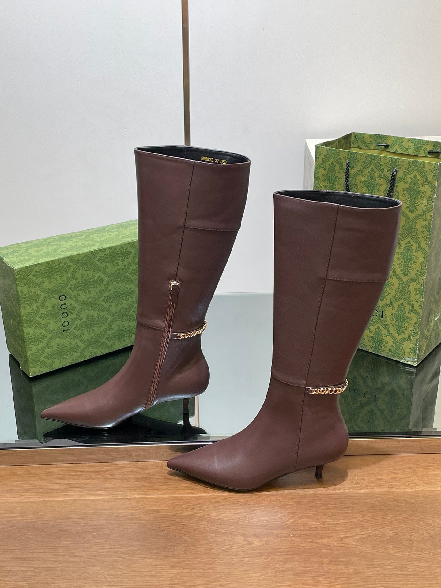 GG 26s Signoria Long Boot 4.5cm Brown Cowhide 997214