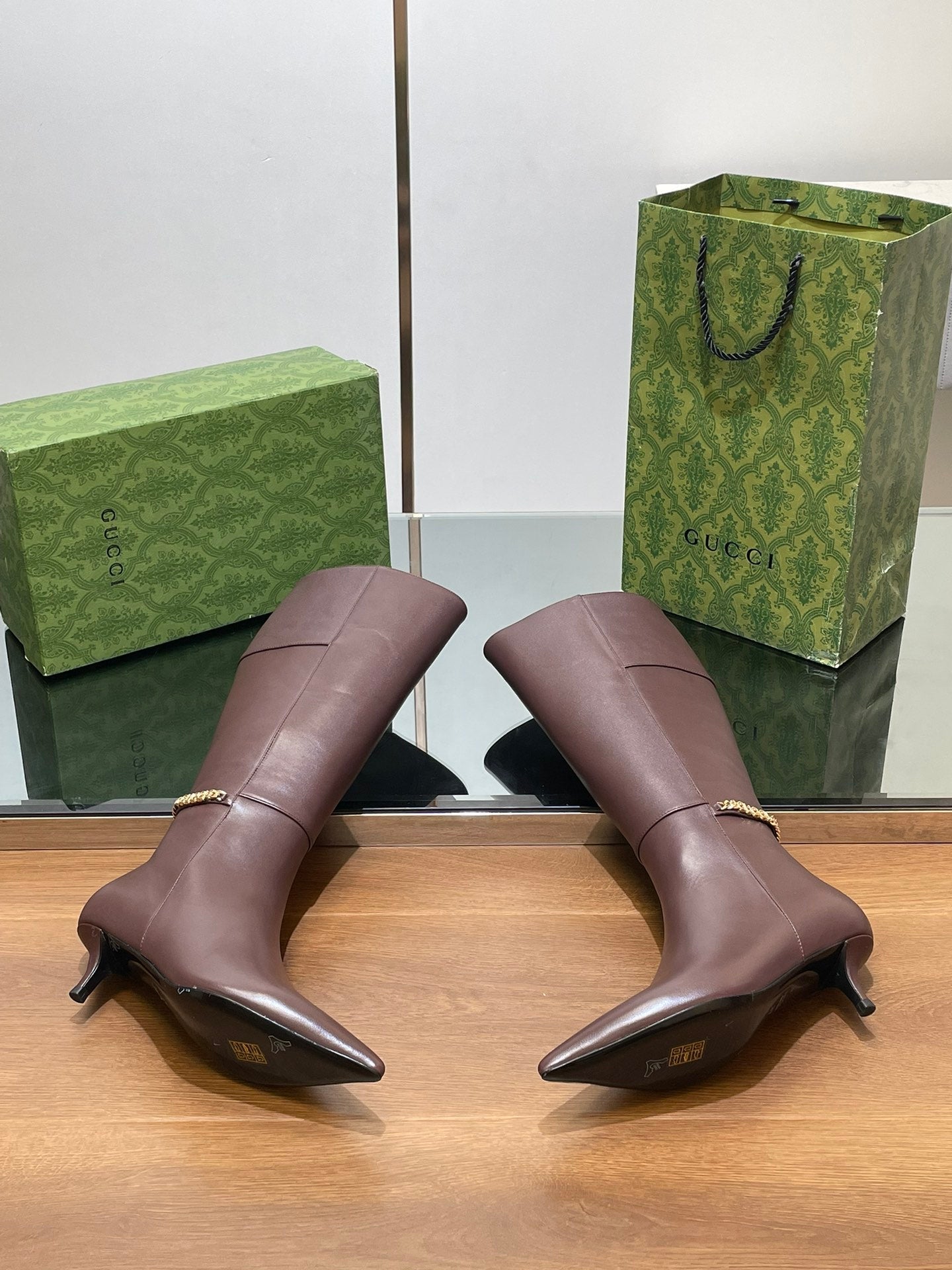 GG 26s Signoria Long Boot 4.5cm Brown Cowhide 997214