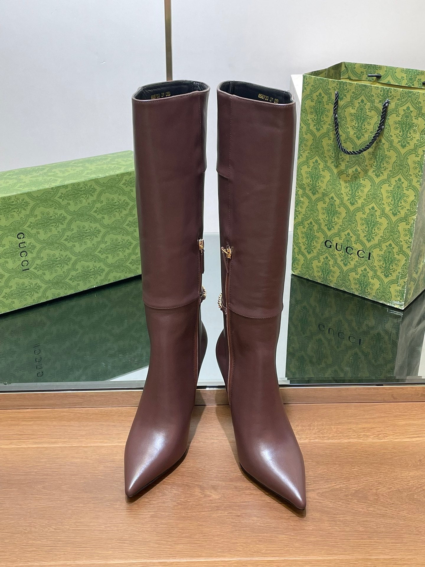 GG 26s Signoria Long Boot 10.5cm Brown Cowhide 997215