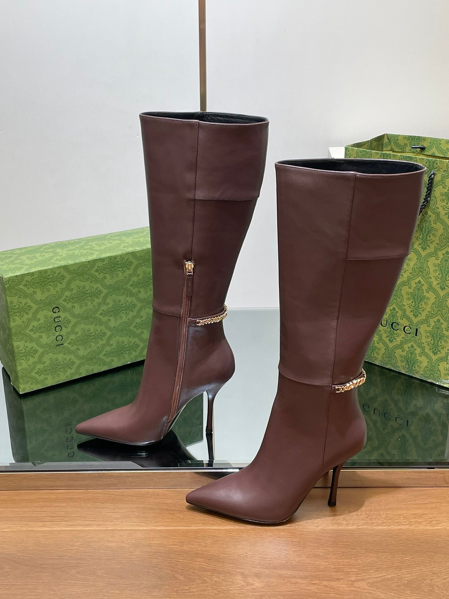 GG 26s Signoria Long Boot 10.5cm Brown Cowhide 997215
