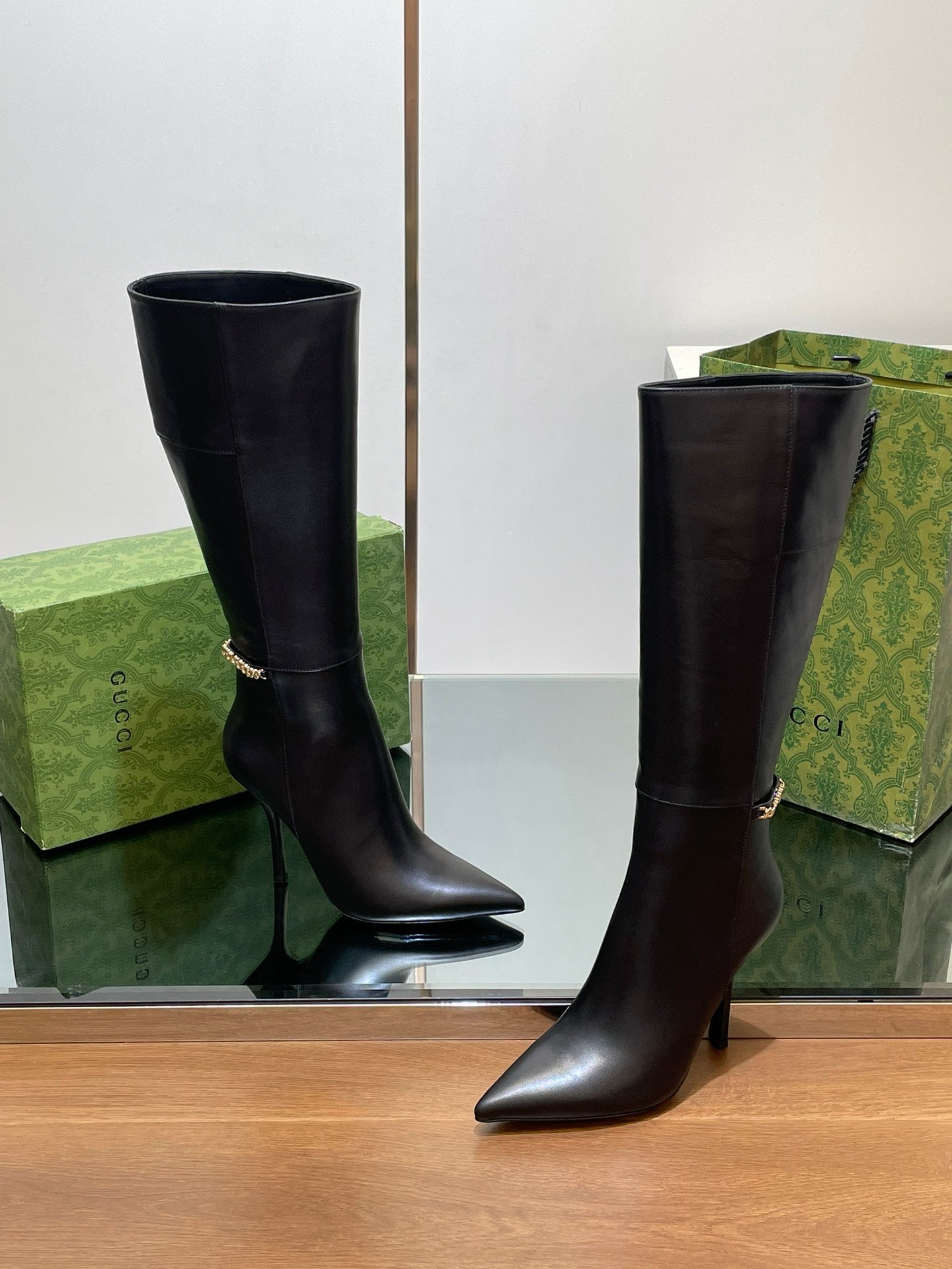 GG 26s Signoria Long Boot 10.5cm Black Cowhide 997216