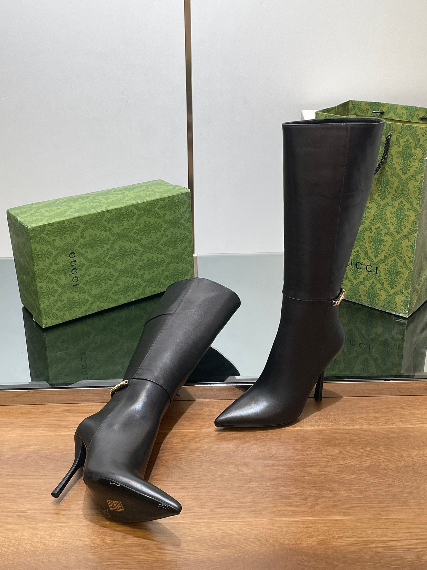 GG 26s Signoria Long Boot 10.5cm Black Cowhide 997216