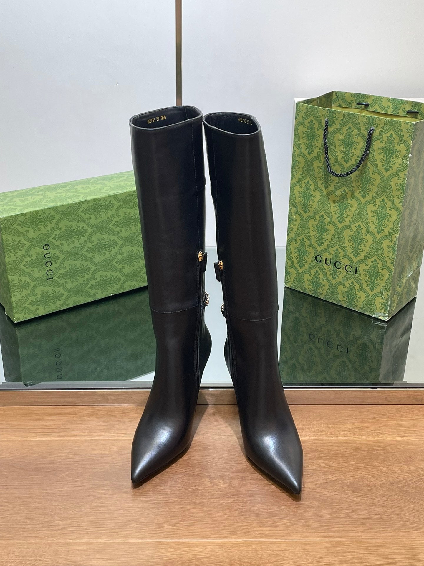 GG 26s Signoria Long Boot 10.5cm Black Cowhide 997216