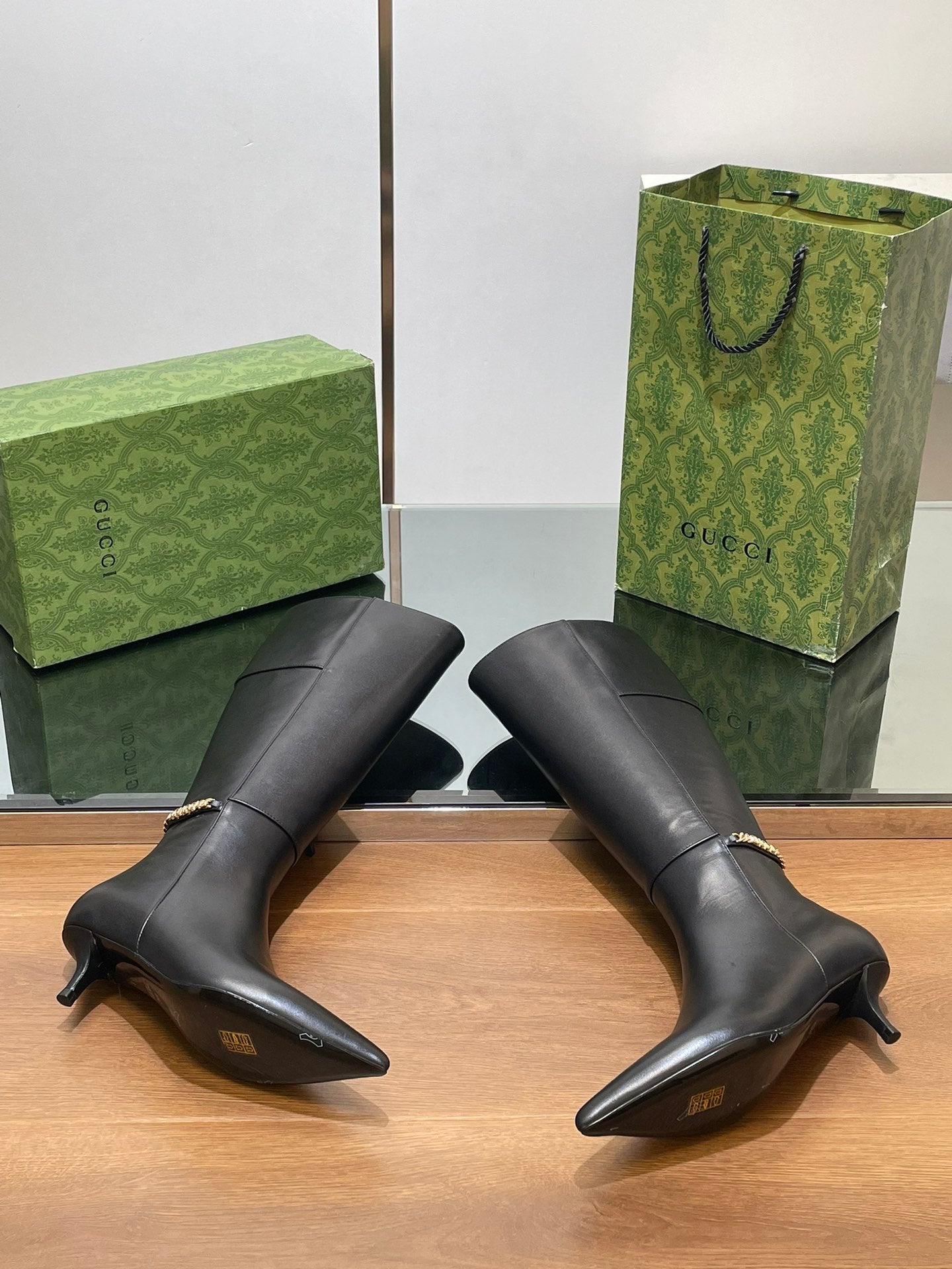 GG 26s Signoria Long Boot 4.5cm Black Cowhide 997217