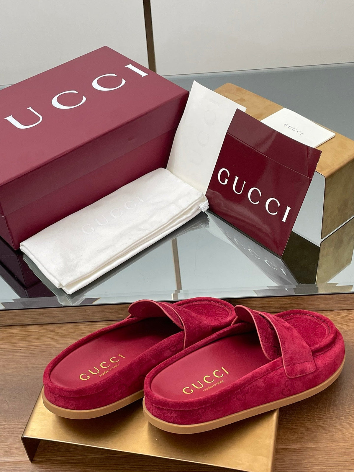 Gucci 26s Celia Mules Fuchsia GG Suede 156838