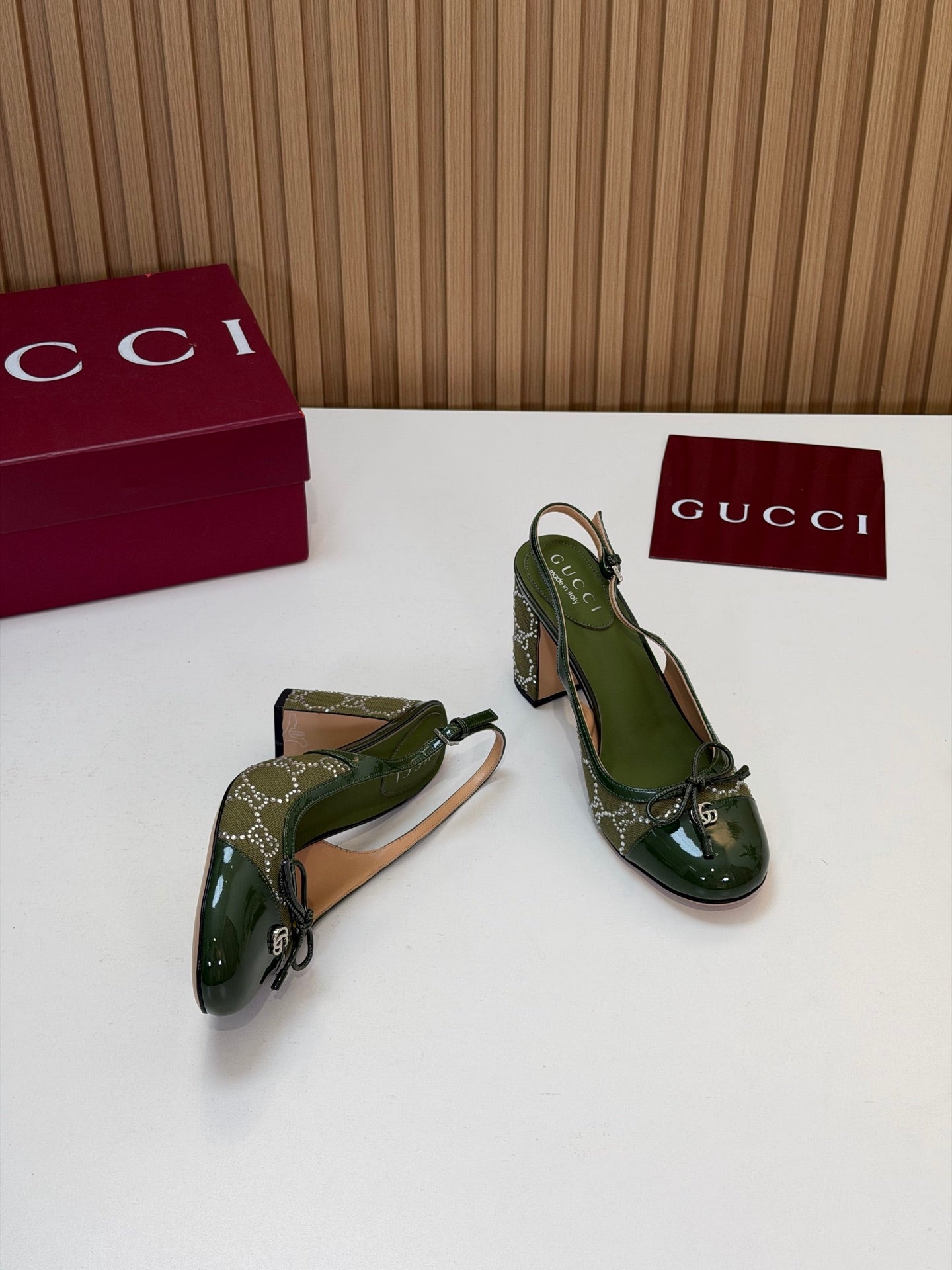 GG 26s Embellished Slingback Pumps Green Denim 997169