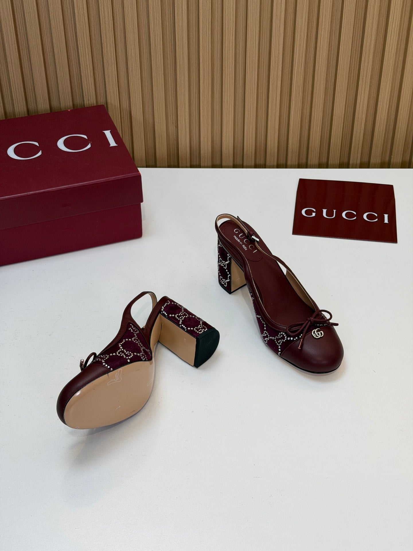 GG 26s Embellished Slingback Pumps Burgundy Velvet 997163