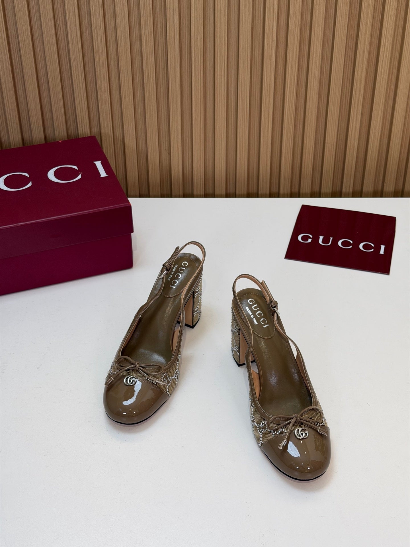 GG 26s Embellished Slingback Pumps Light Brown Denim 997170