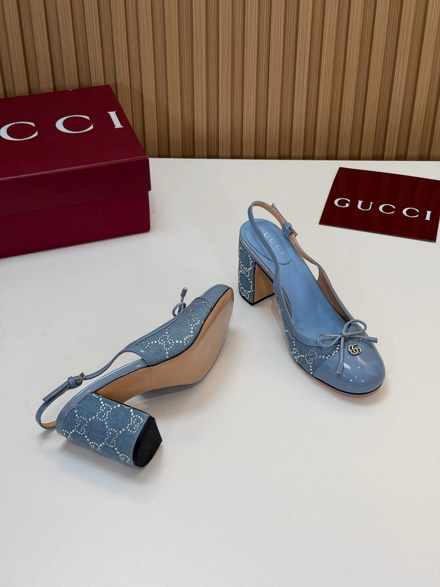 GG 26s Embellished Slingback Pumps Light Blue Denim 997171