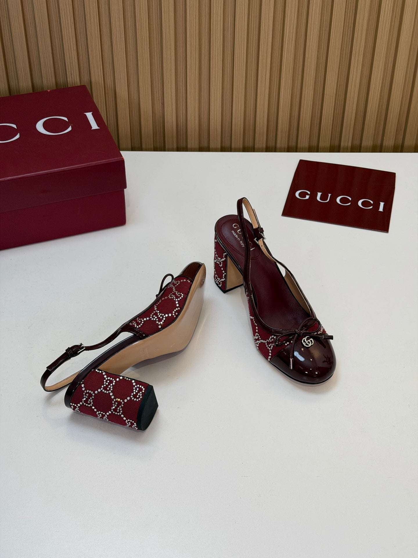 GG 26s Embellished Slingback Pumps Red Denim 997168