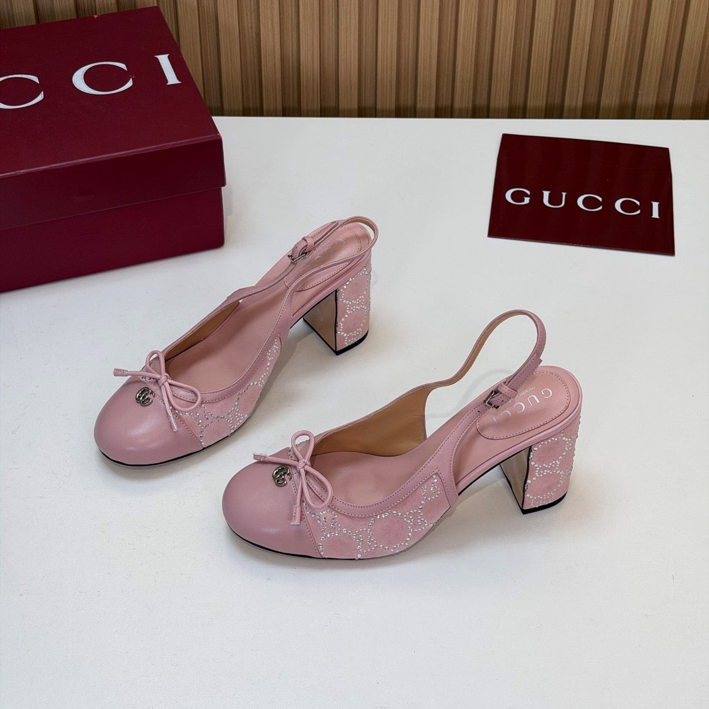 GG 26s Embellished Slingback Pumps Pink Velvet 997164