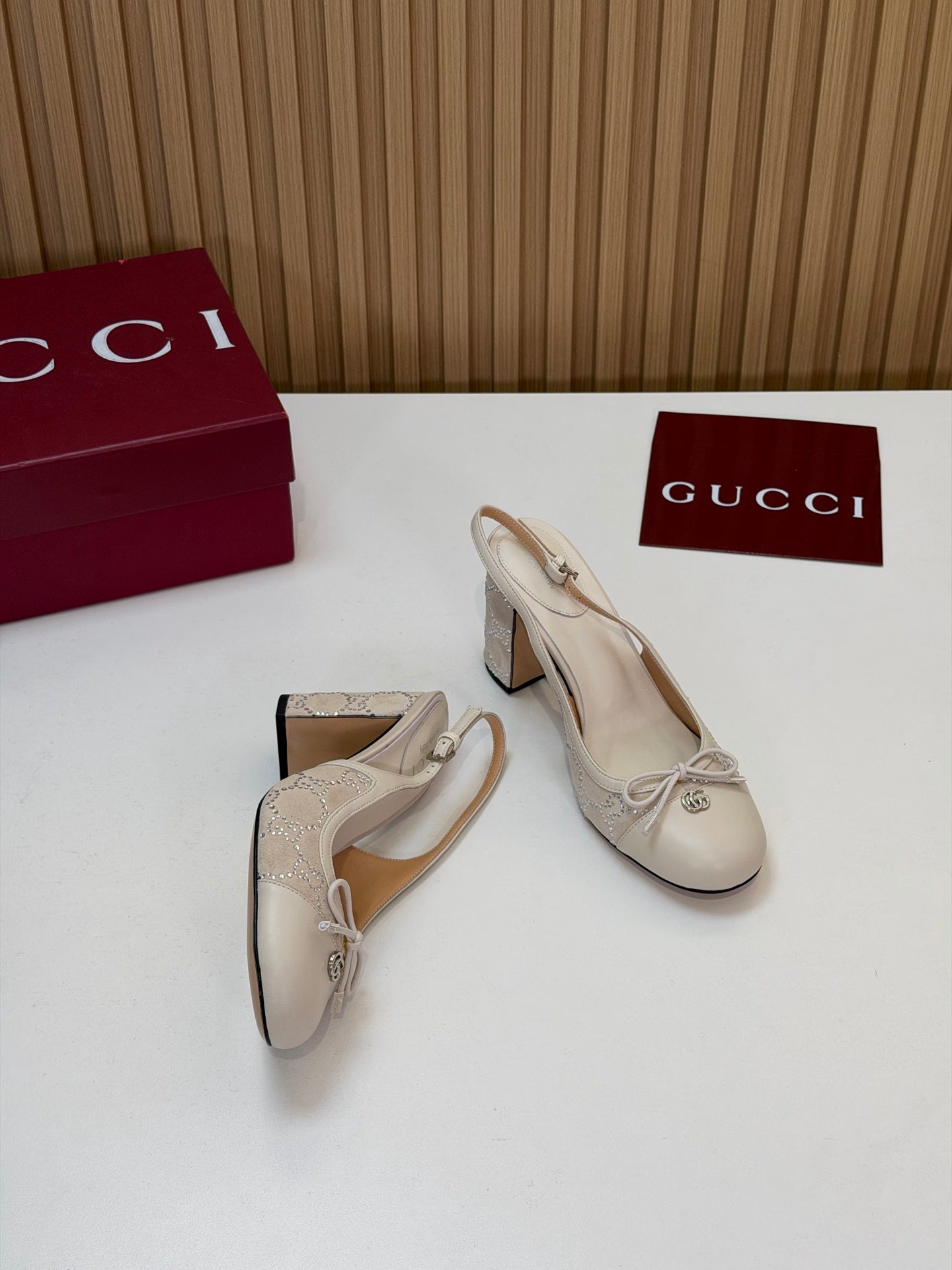 GG 26s Embellished Slingback Pumps Cream Velvet 997165