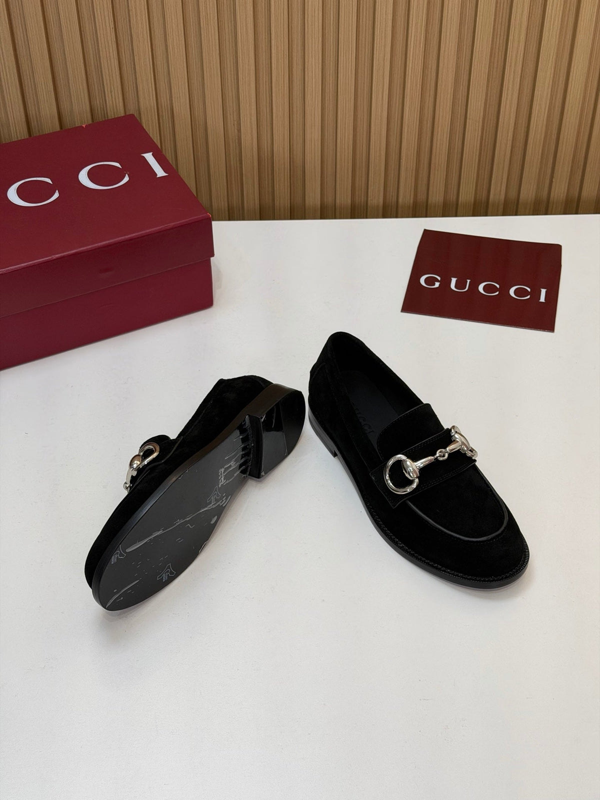 Gucci 26s Loafers Black Suede Leather 156823
