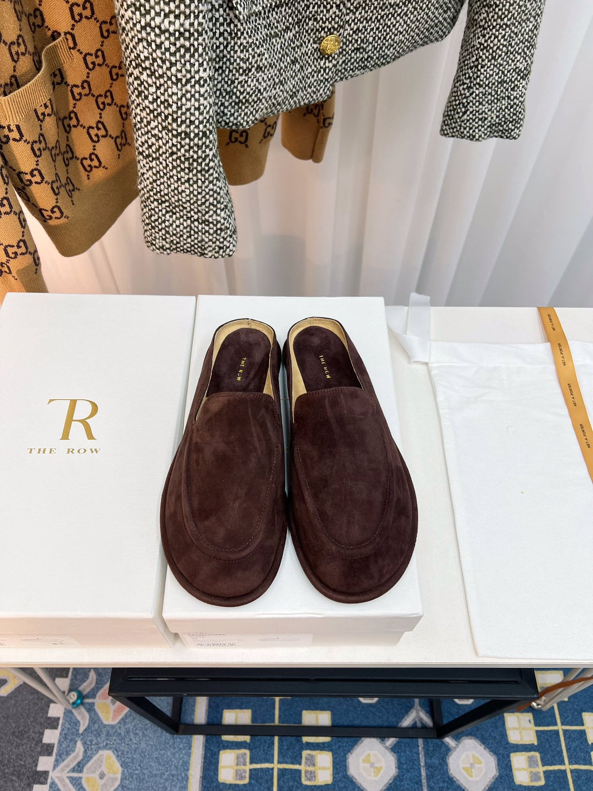 The Row 26s Loafer Mule Flat Dark Brown Suede 146477