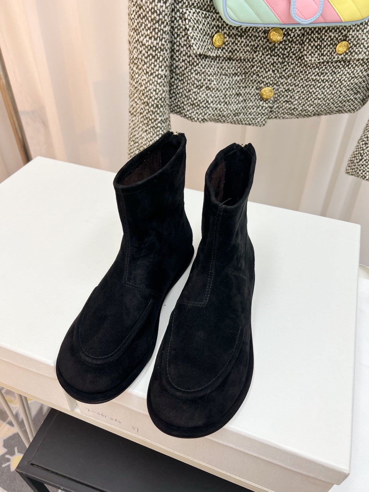 The Row 26s Zipped Boot Flat Black Suede 146489