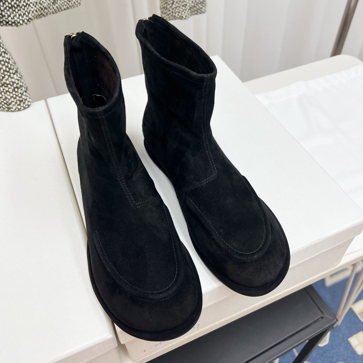 The Row 26s Zipped Boot Flat Black Suede 146489