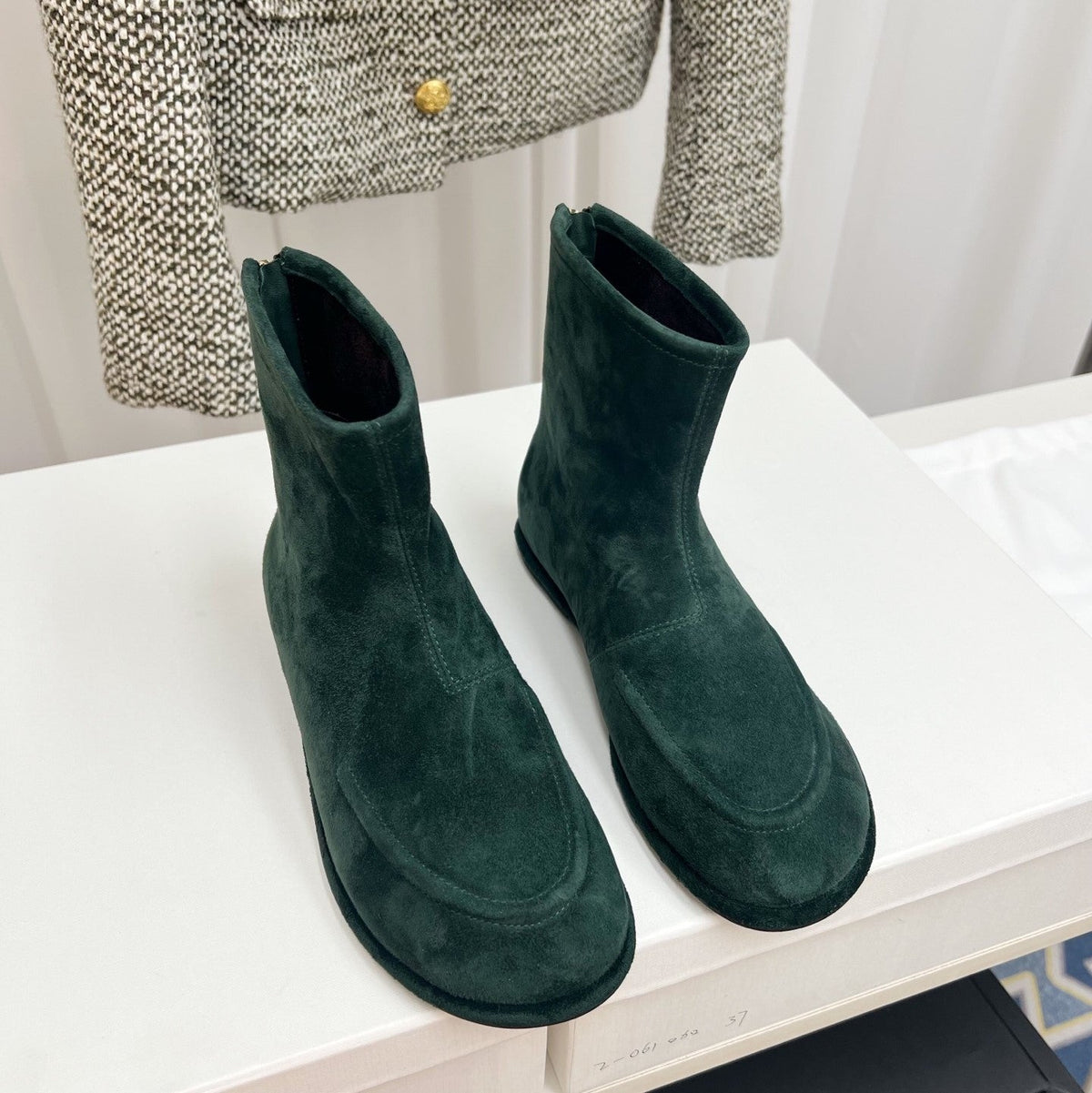 The Row 26s Zipped Boot Flat Emerald Green Suede 146490