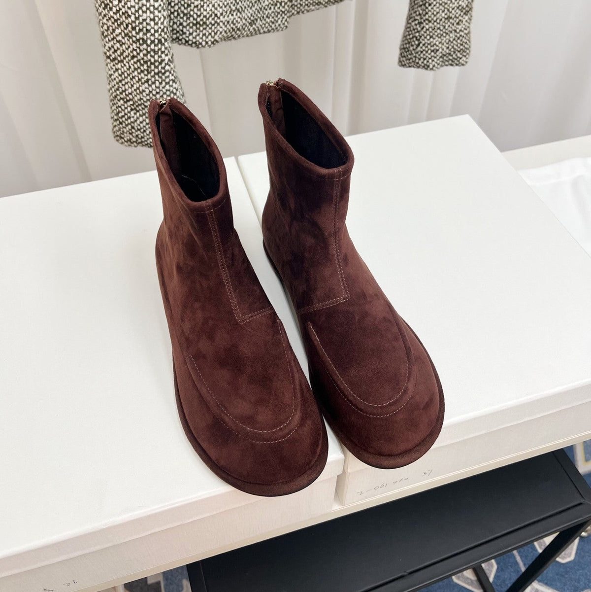 The Row 26s Zipped Boot Flat Dark Brown Suede 146488