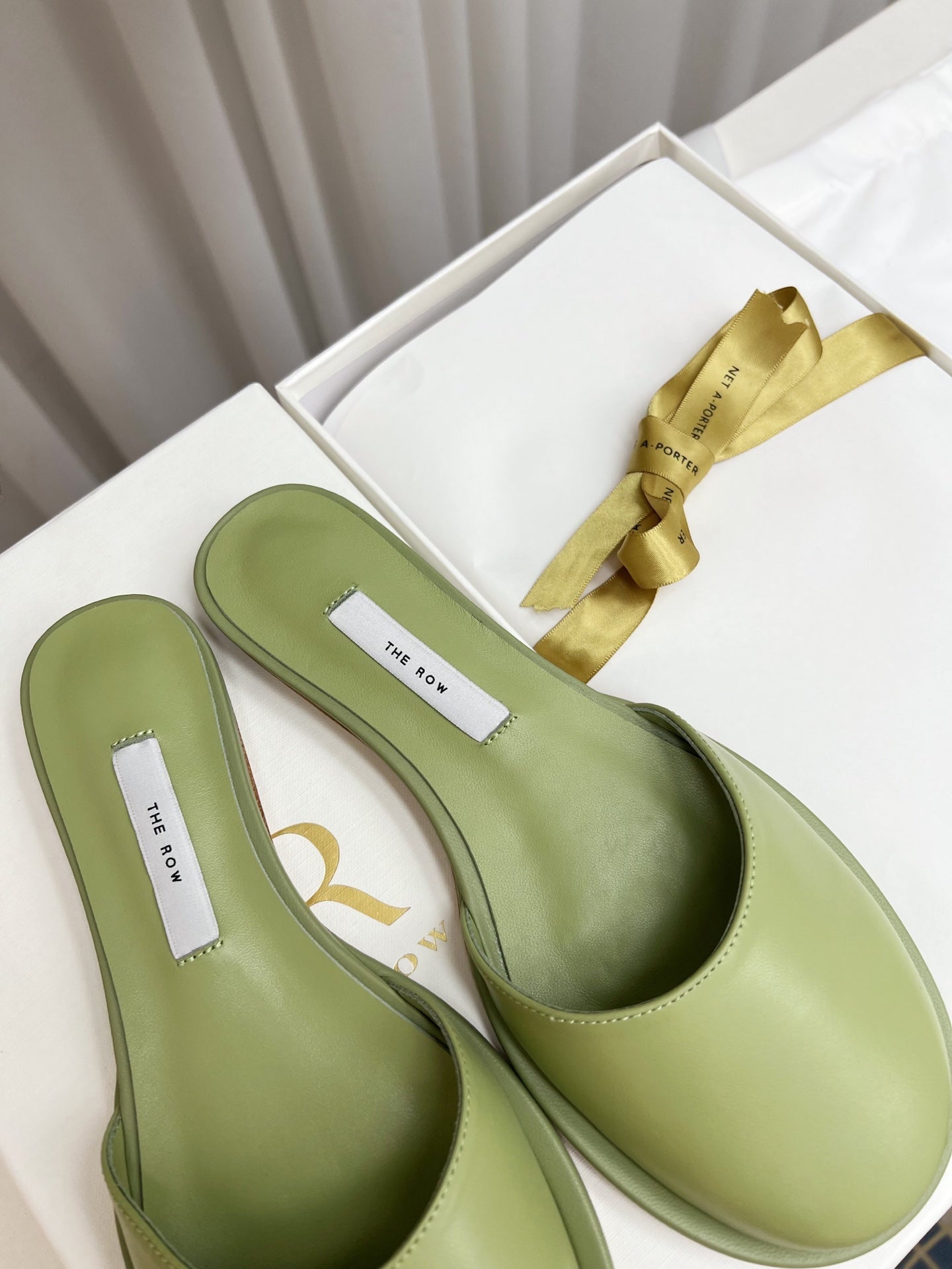 The Row Semi Slippers Olive Sheepskin 827476