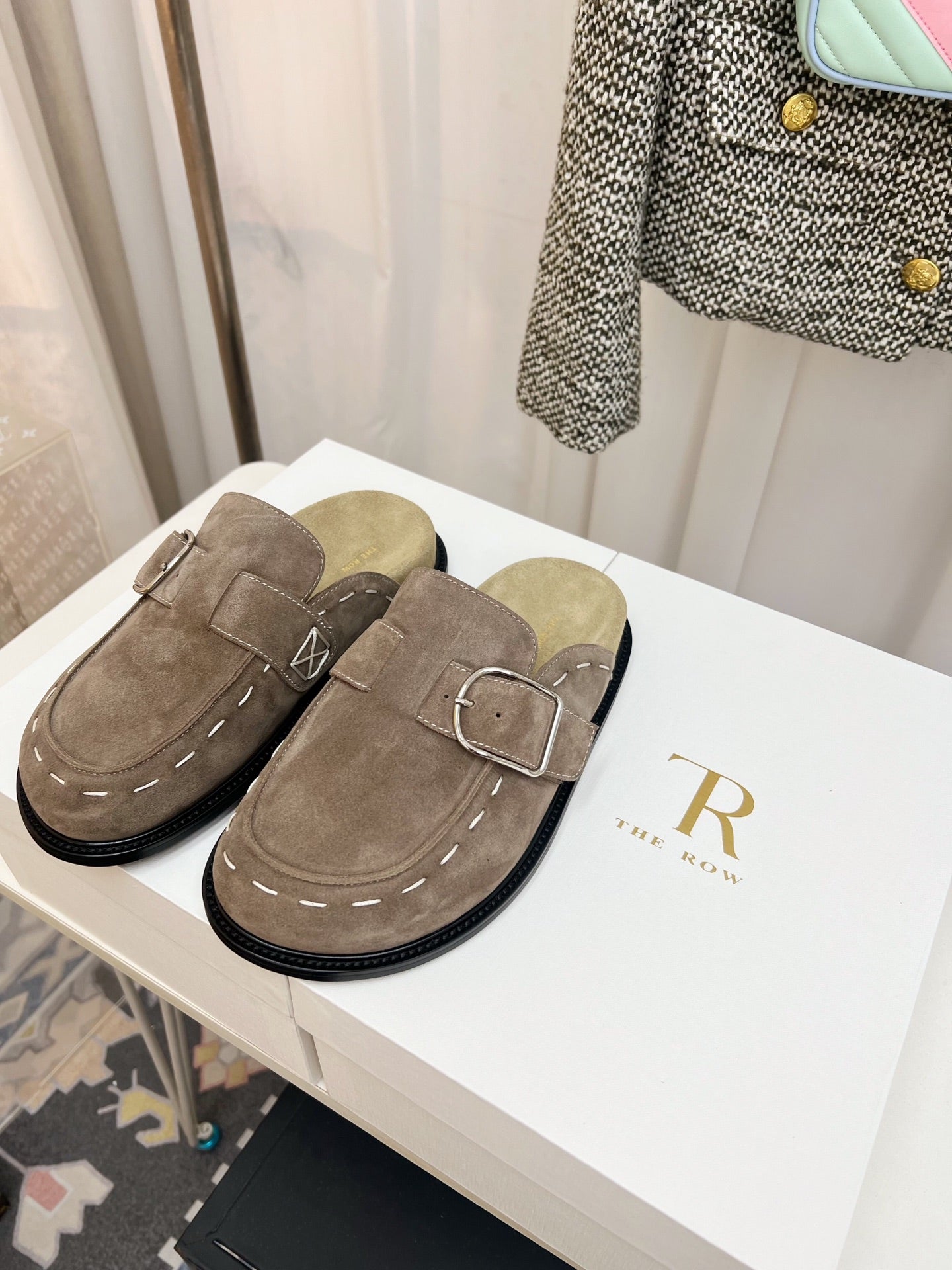The Row 26 Birkenstock Slippers Taupe Suede 832677