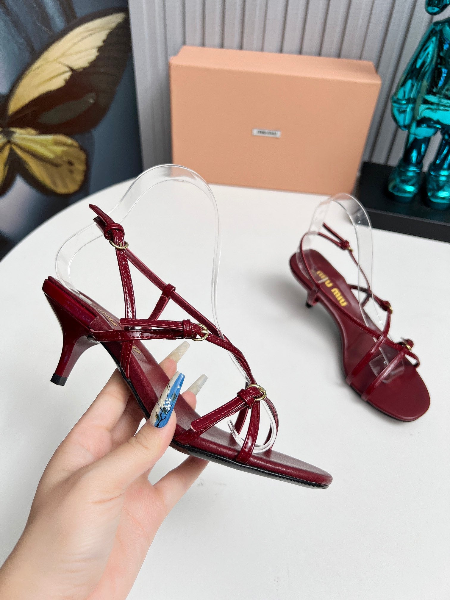 Miu 26s Sandals 5.5cm Burgundy Patent Leather 680450