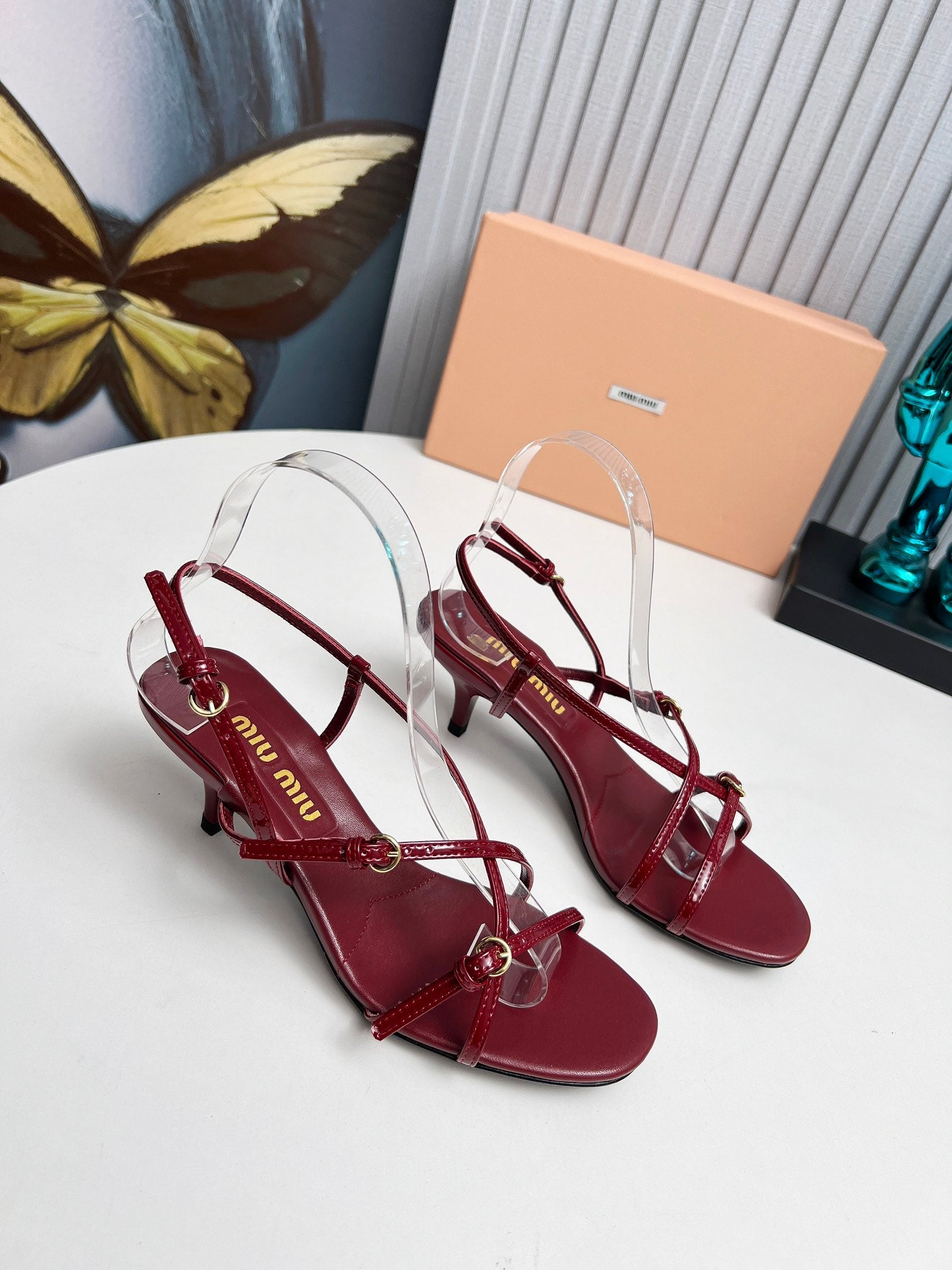 Miu 26s Sandals 5.5cm Burgundy Patent Leather 680450