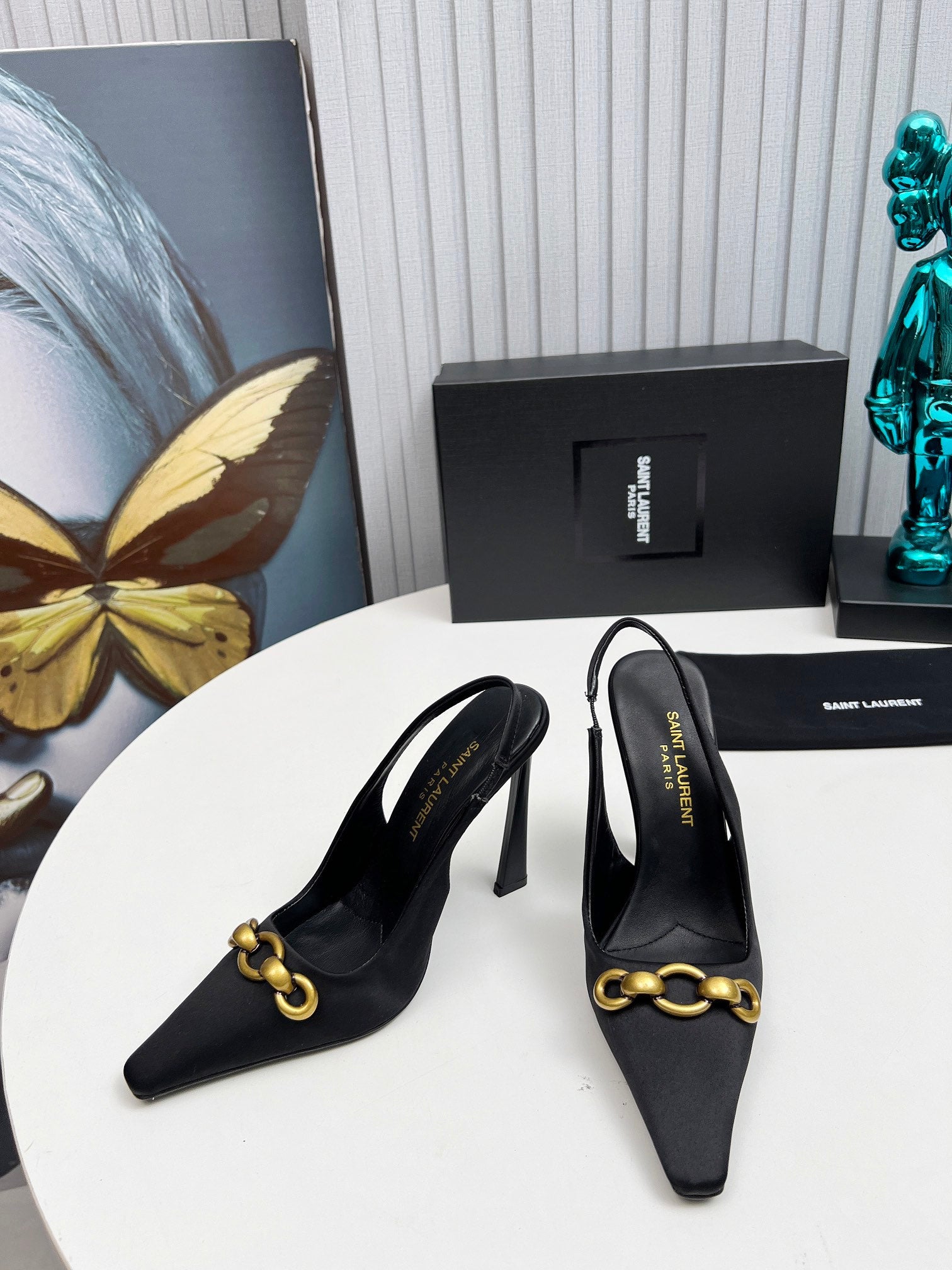 YSL Hermione Slingback 11cm Black Silk 680404