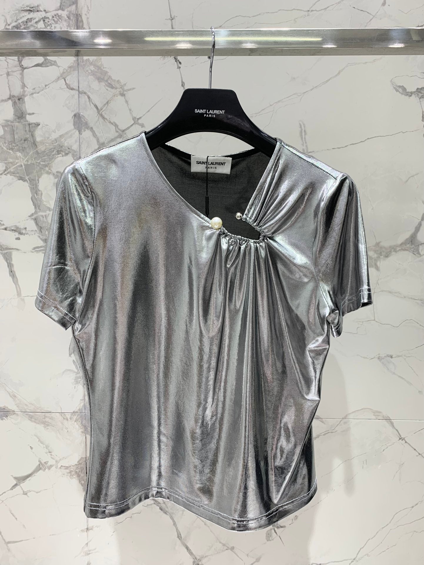 YSL 26s Blouse Metallic Sliver Polyester 408631