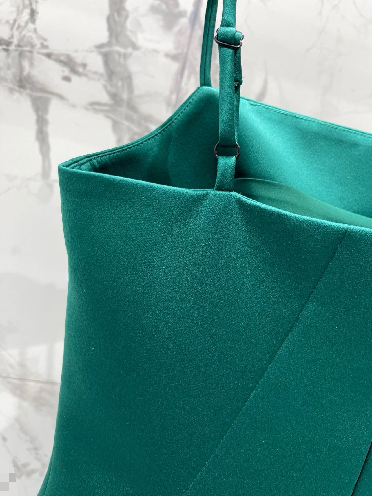 YSL Waist-cinching Slip Dress Teal Green Satin