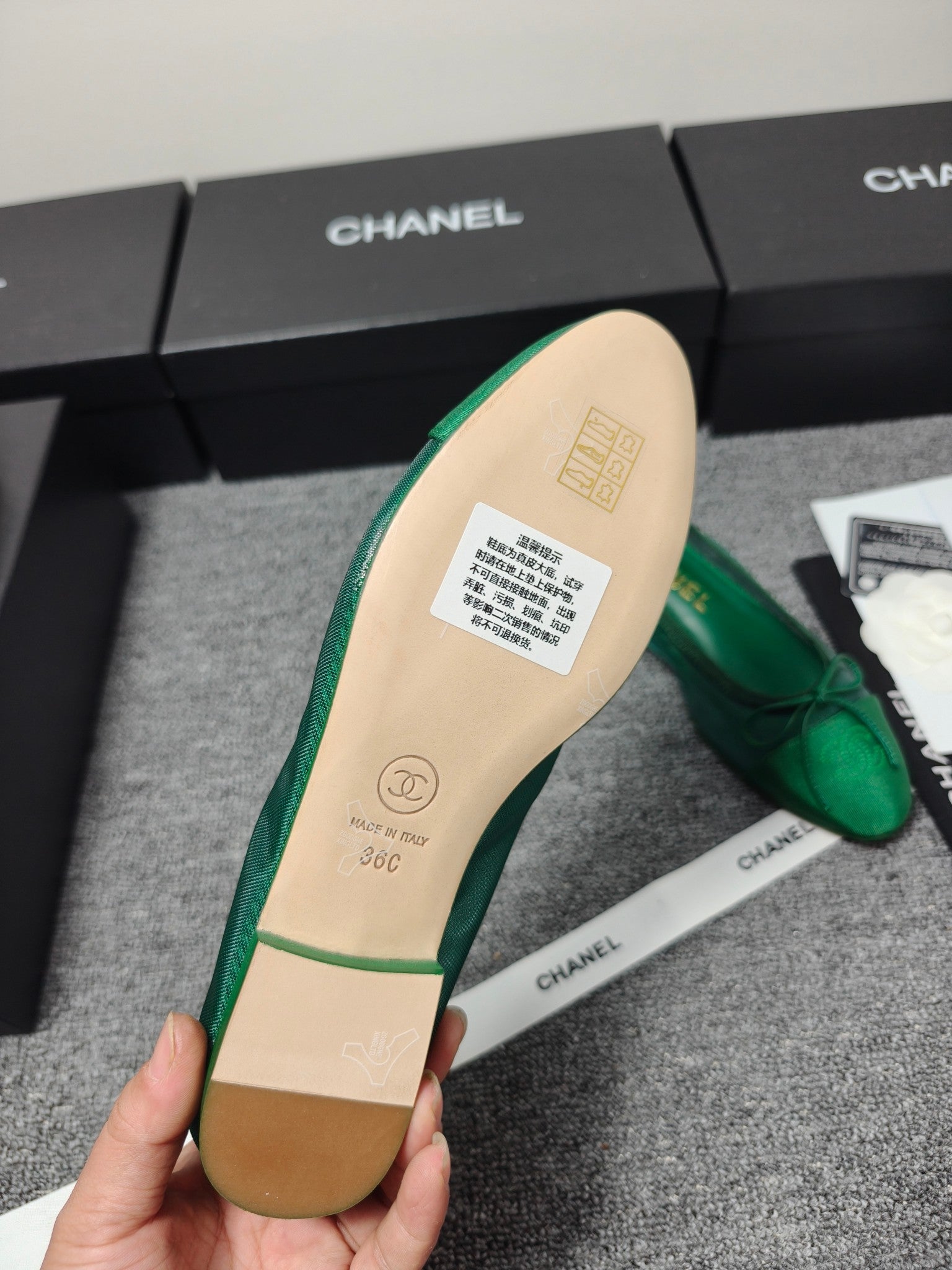 CC 26s Ballet Flat Green Mesh Fabric Sheepskin 681980