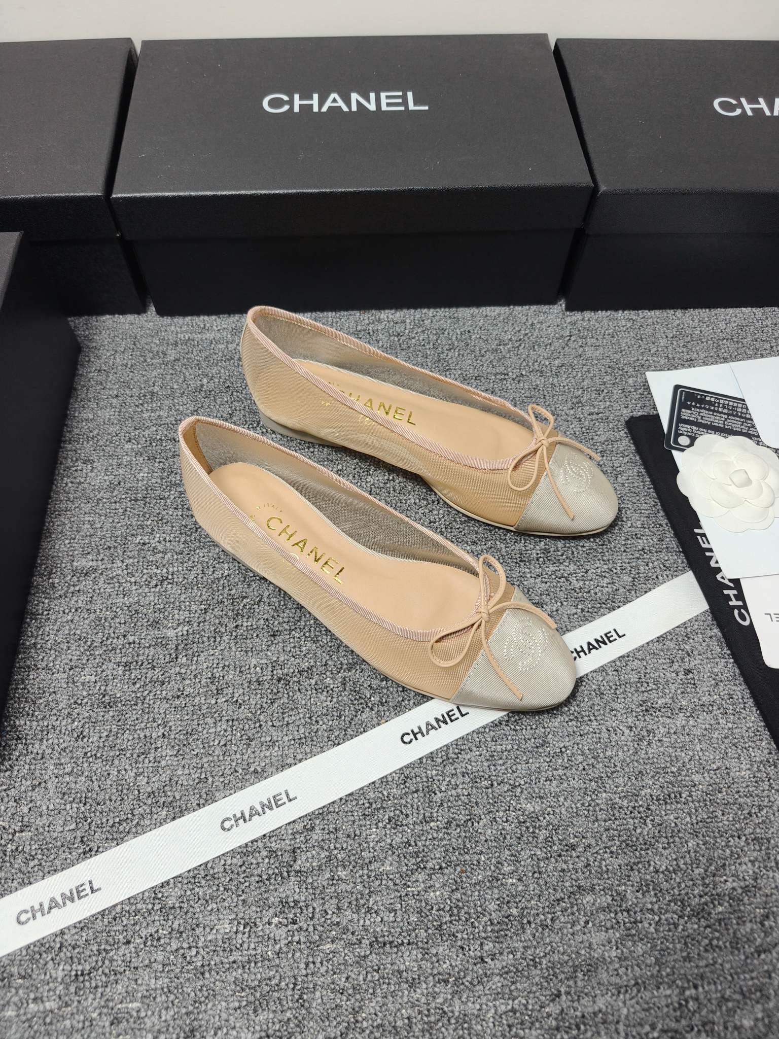 CC 26s Ballet Flat Beige Mesh Fabric Sheepskin 681984