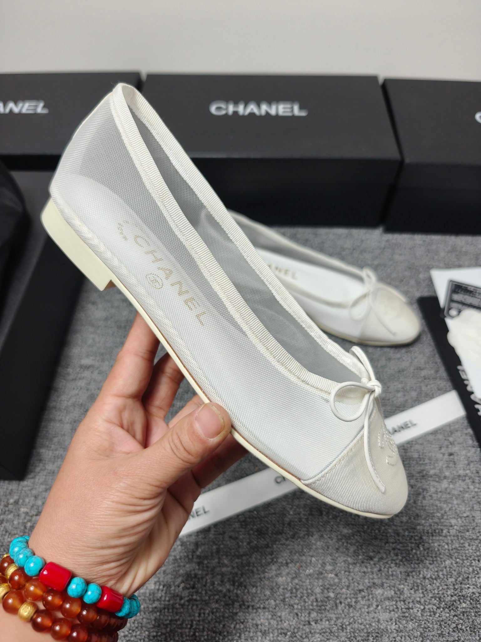CC 26s Ballet Flat White Mesh Fabric Sheepskin 681983