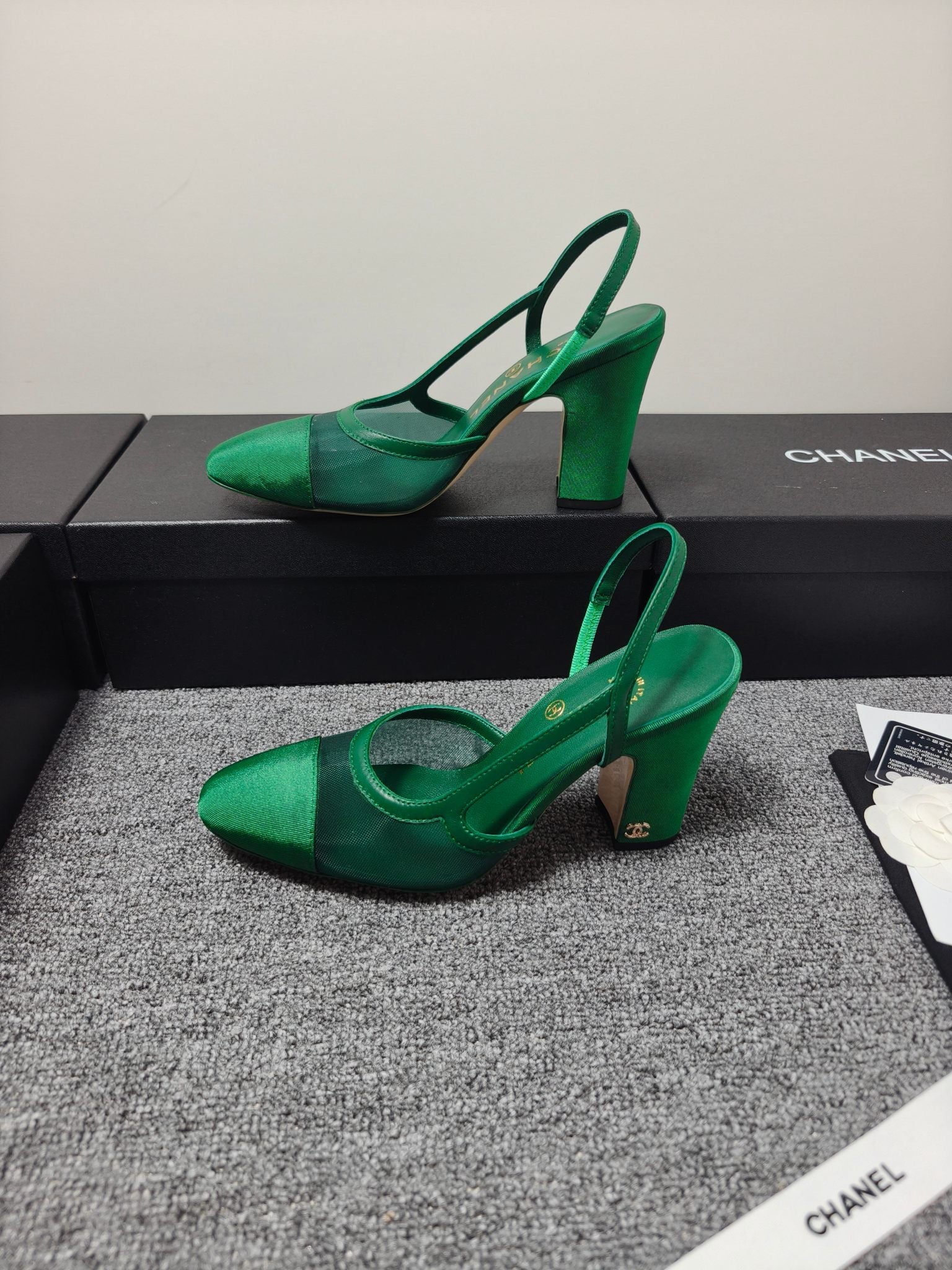 CC 26s Slingback 9.5cm Green Mesh Fabric Sheepskin 681987