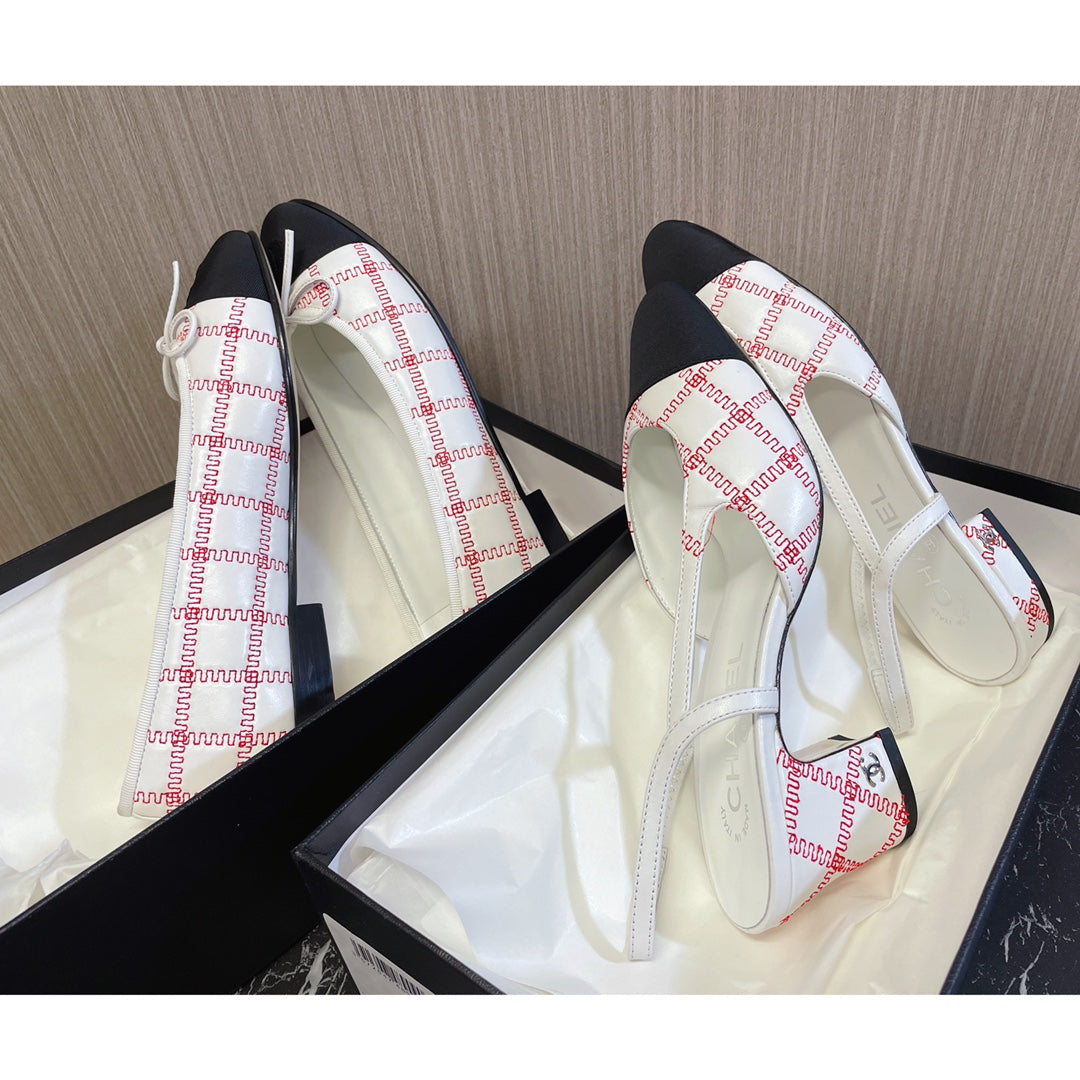 CC 26s Ballerinas Slingbacks CC Logo White Black Canvas Leather 108838
